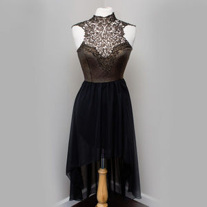 Windsor Metalic Gold and Black Hi Low Dress